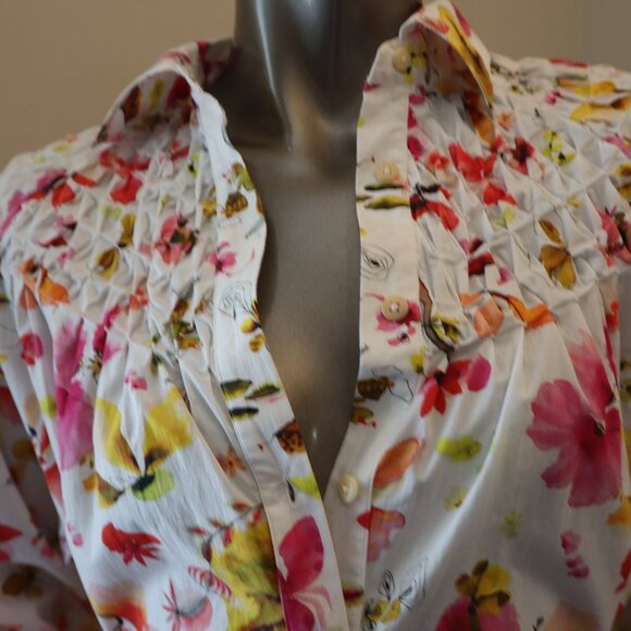 Merlette Crescent Shirt Dress Pink Floral 100% Pima Cotton Size XXS - Picture 3 of 9